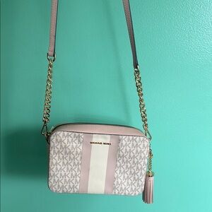 Michael Kors Beige and White Crossbody Bag